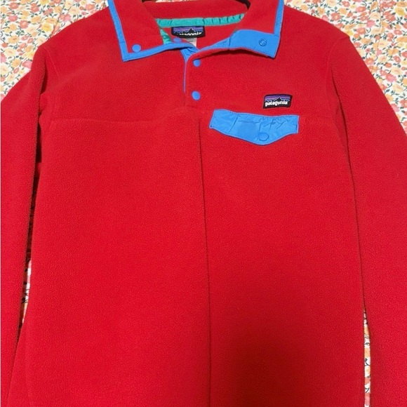 Patagonia Jackets & Blazers - Patagonia Red Fleece Pullover with Blue Trim